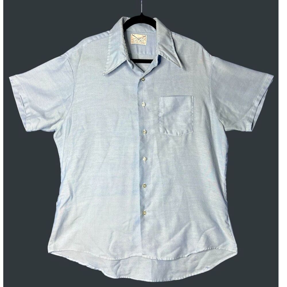 Vintage Mens Baby Blue Short Sleeve Shirt Sz L Pastel Classic Everyday‎ Preppy